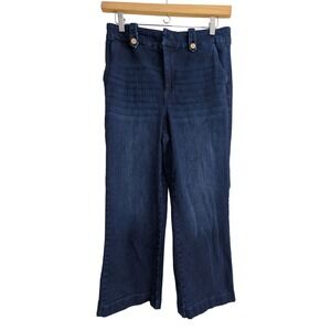 Talbots High Waist Wide Leg Crop Jeans Womens Size 12 Dark Wash Sailor Button